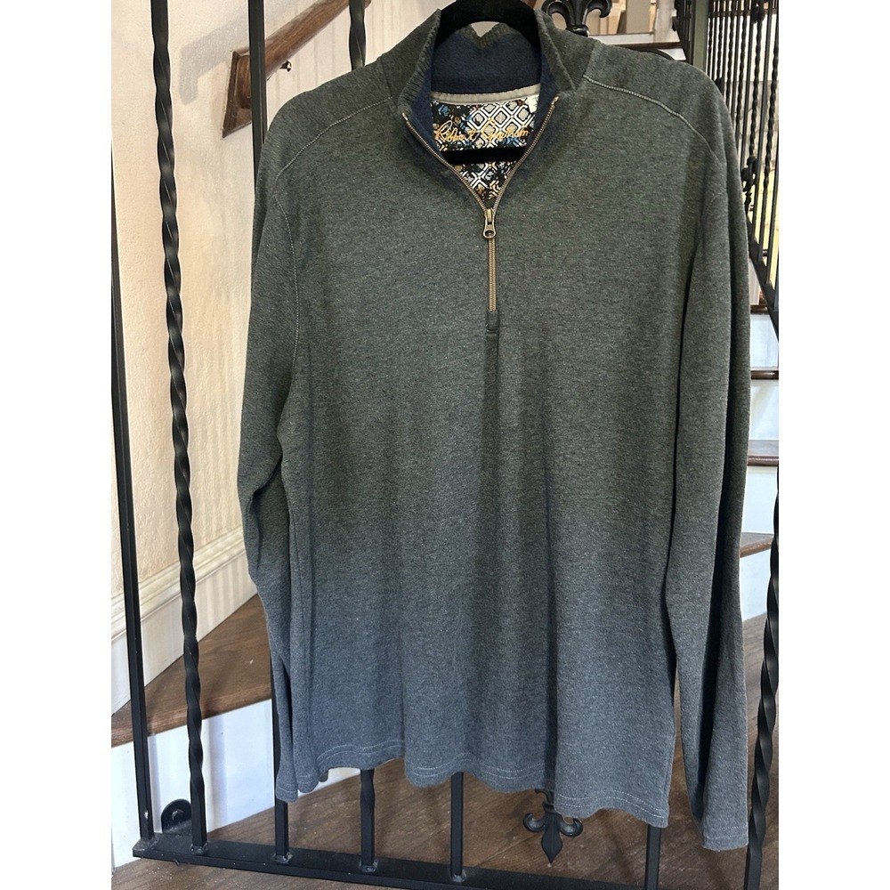 Robert Graham Sweater Mens Medium Gray 1/4 Zip Mock Neck Pullover Long Sleeve